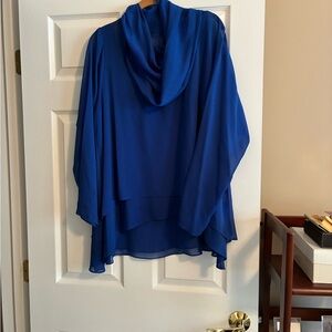 Chiffon Elegant Blue Cowl Neck Blouse